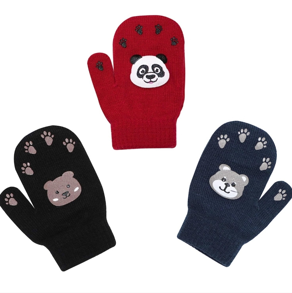Pack Toddler Winter Stretchy Knitted Magic Mittens ，Full Finger Gloves